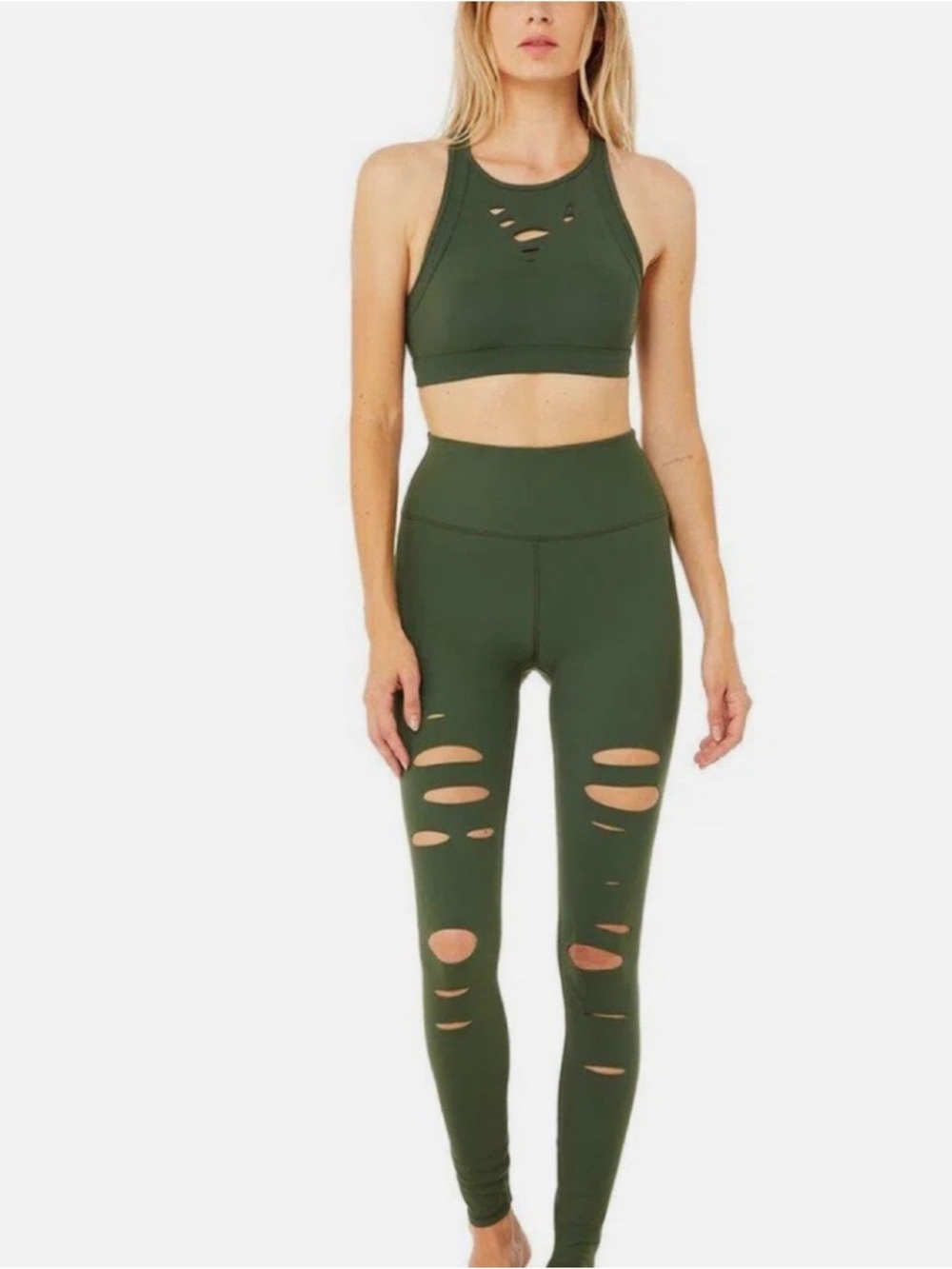 Alo Yoga Hunter Green Warrior Rip High Waist Legging